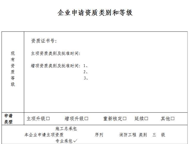 建筑工程资质升级申报表